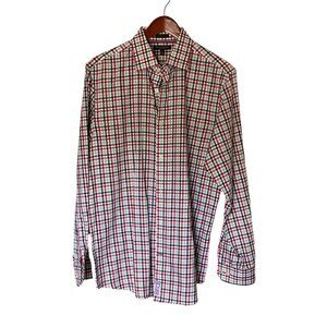 Banana Republic Red White Black Check Plaid Button Up Long Sleeve Men's L Camden